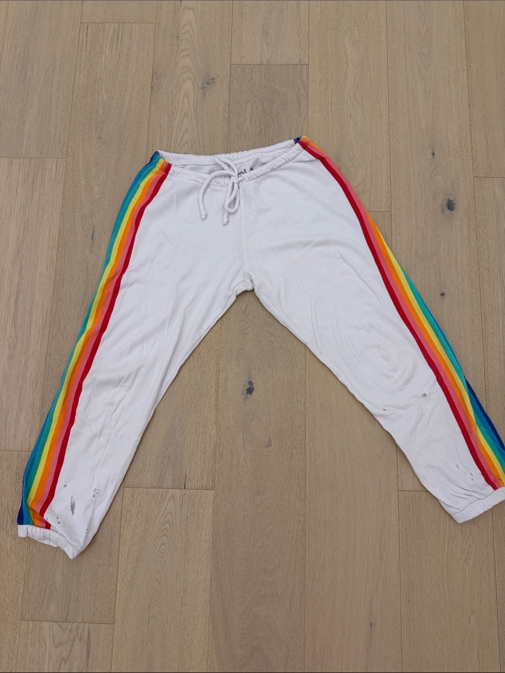 Chaser White Lounge Pants with Rainbow Side Stripes